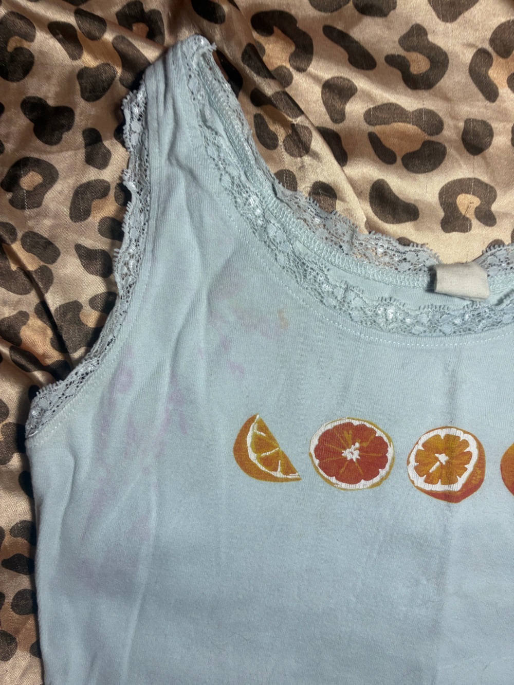 ⭒ adorable light blue orange lace trim crop top - Picture 2 of 4